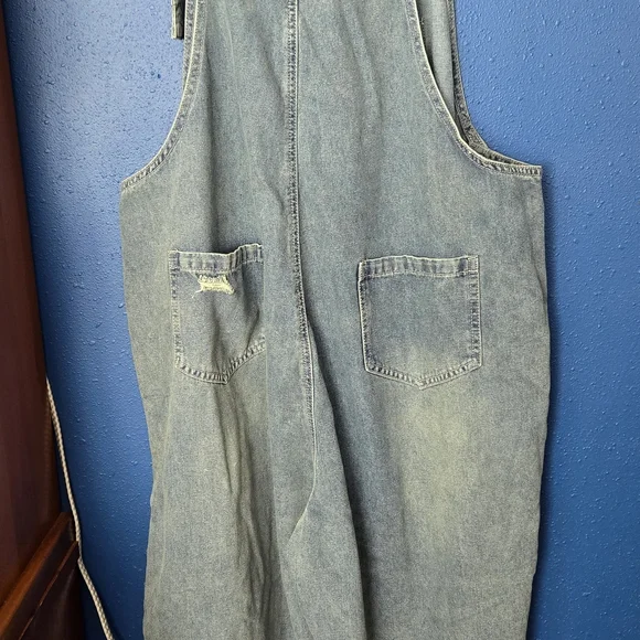Light Blue Distressed Women's Denim Overalls - Picture 6 of 7